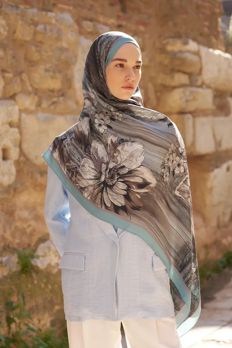 Sunrise Zambak Desen Şal - Mavi - 4