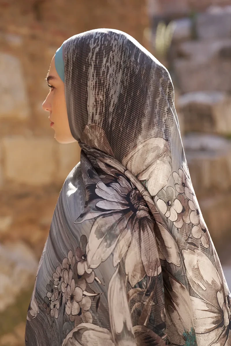 Sunrise Zambak Desen Şal - Mavi - 5