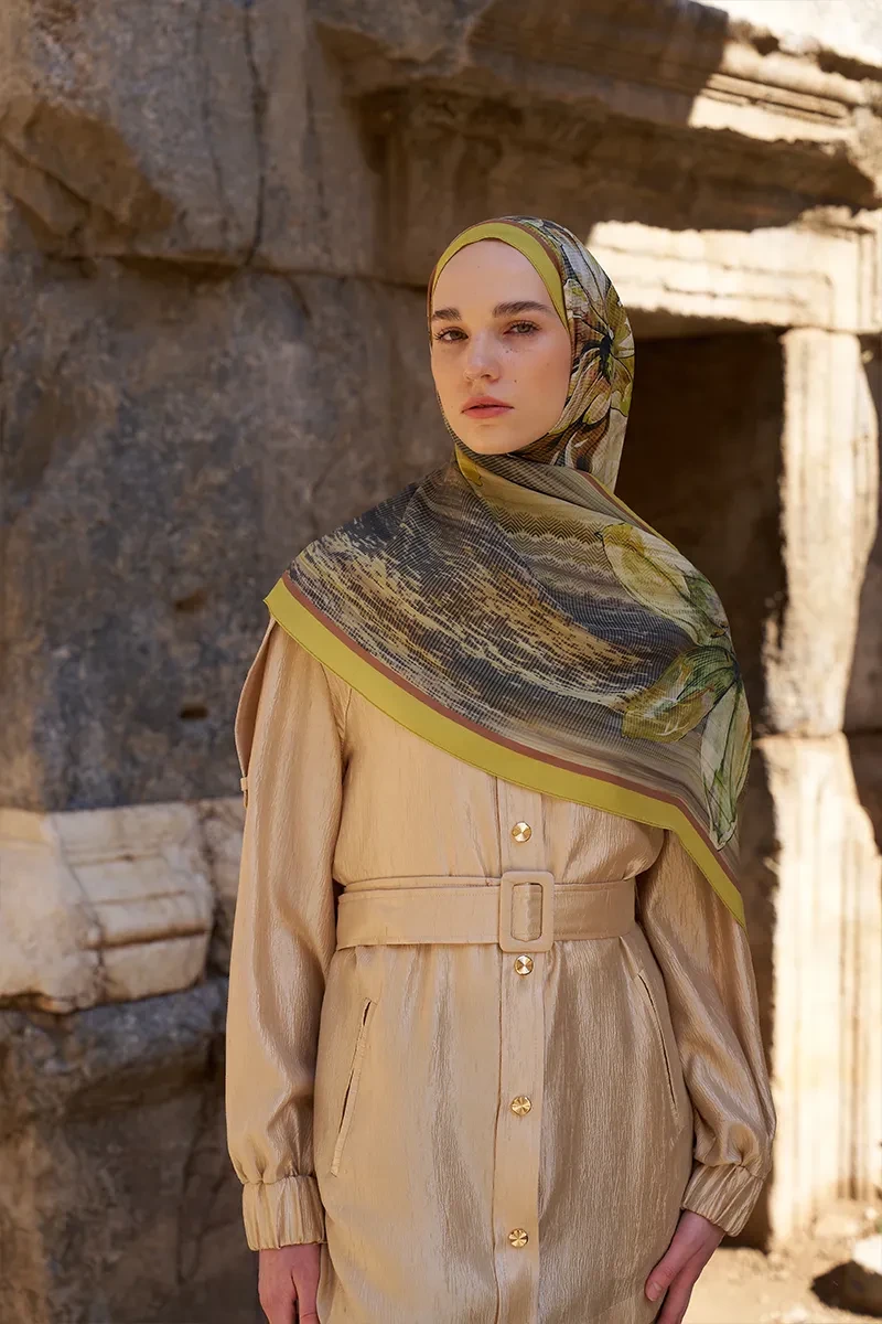 Sunrise Zambak Desen Şal - Sarı - ED SCARF