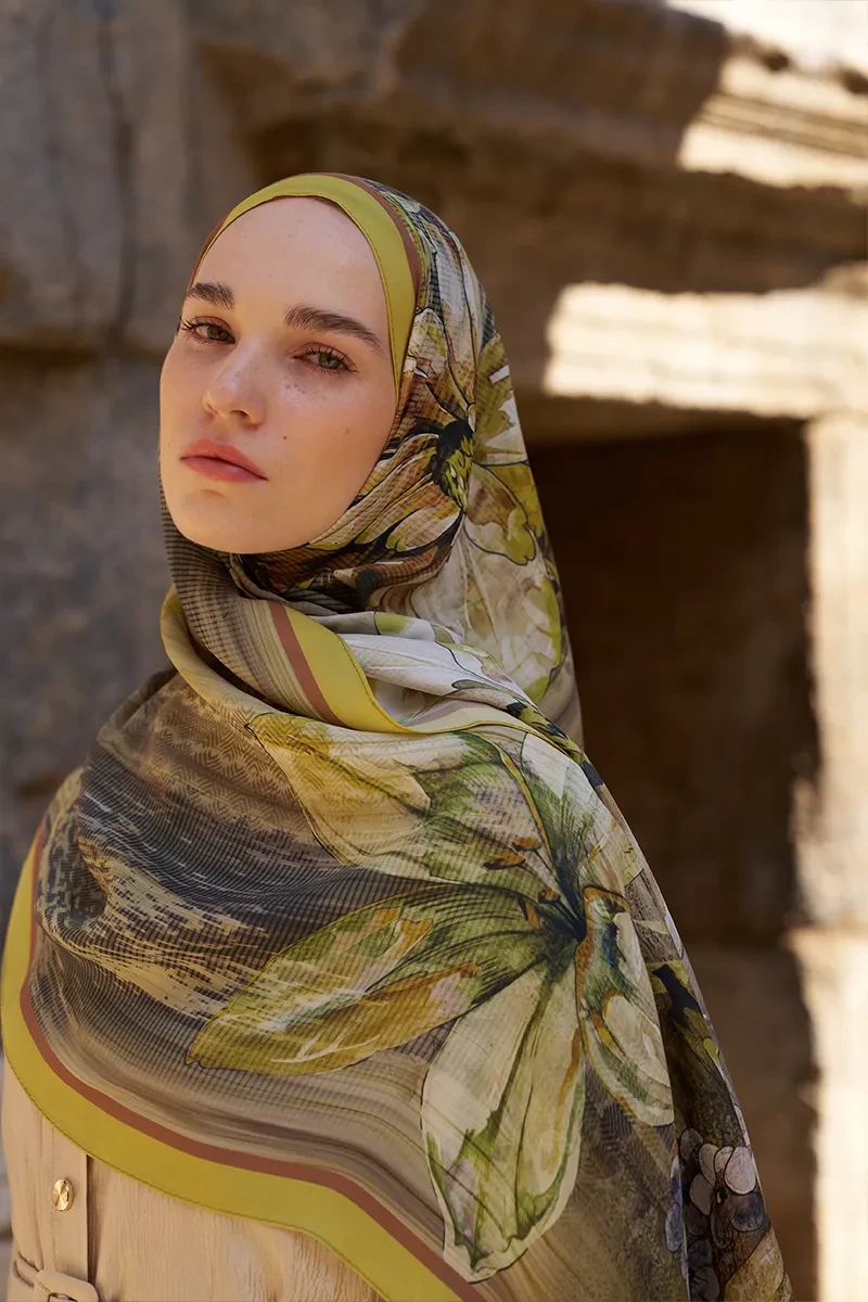 Sunrise Zambak Desen Şal - Sarı - ED SCARF
