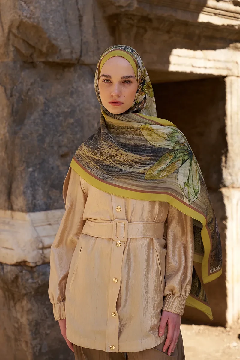 Sunrise Zambak Desen Şal - Sarı - ED SCARF