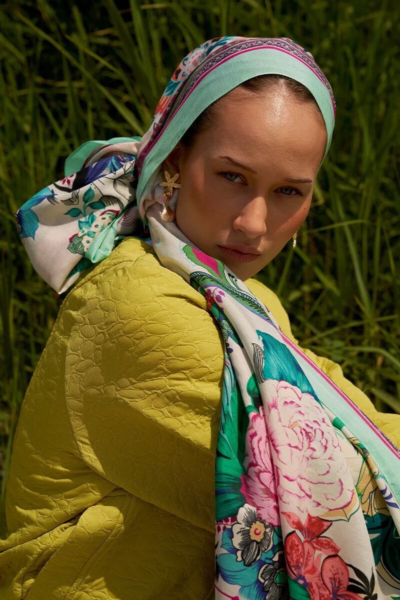 Tablo Desen Pamuk İpek Şal - Buz Yeşili - ED Scarf