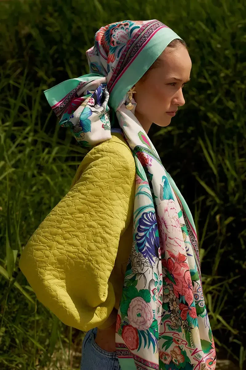 Tablo Desen Pamuk İpek Şal - Buz Yeşili - ED Scarf