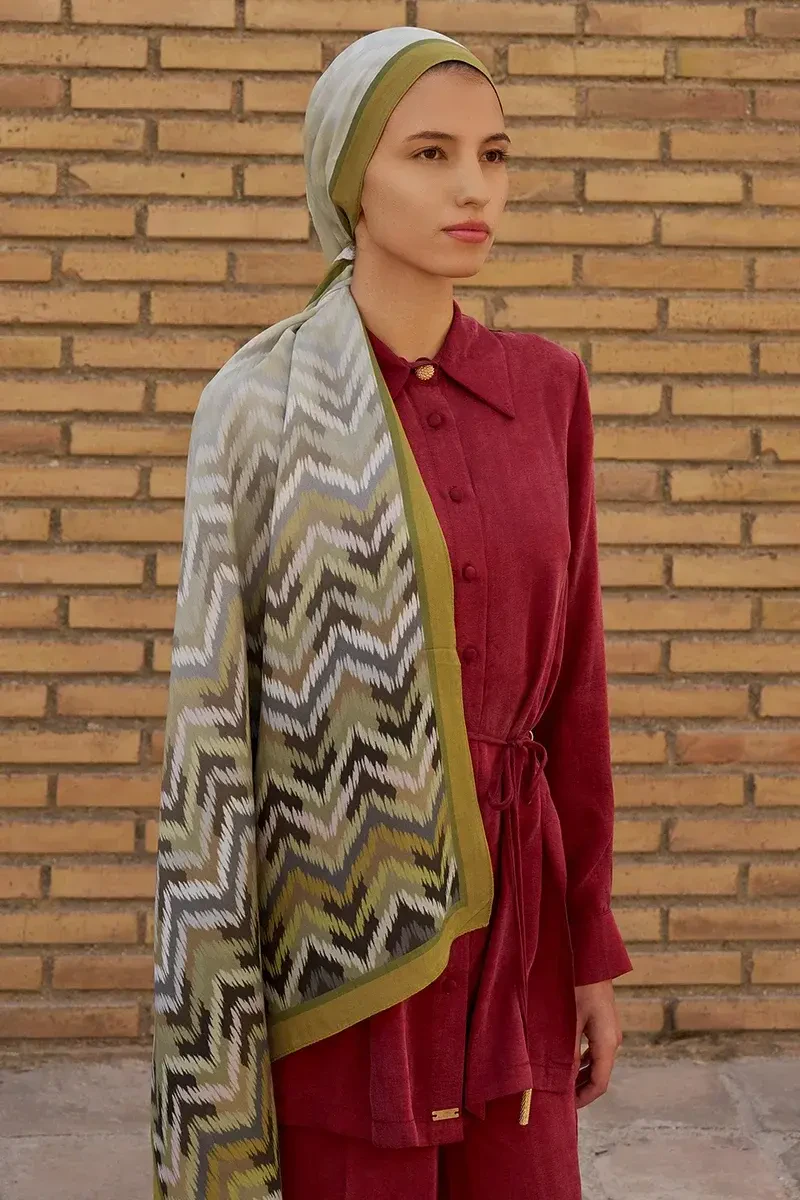 Velisse Floş Viskon Şal - Yağ Yeşili - 2