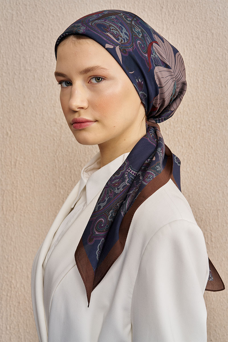 Vision Art Collection Flare Eşarp - Lacivert/Kahve - 1