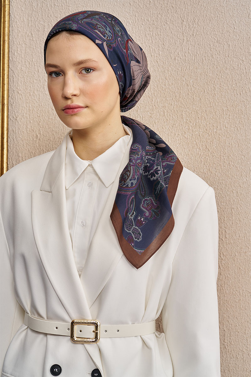 Vision Art Collection Flare Eşarp - Lacivert/Kahve - 2