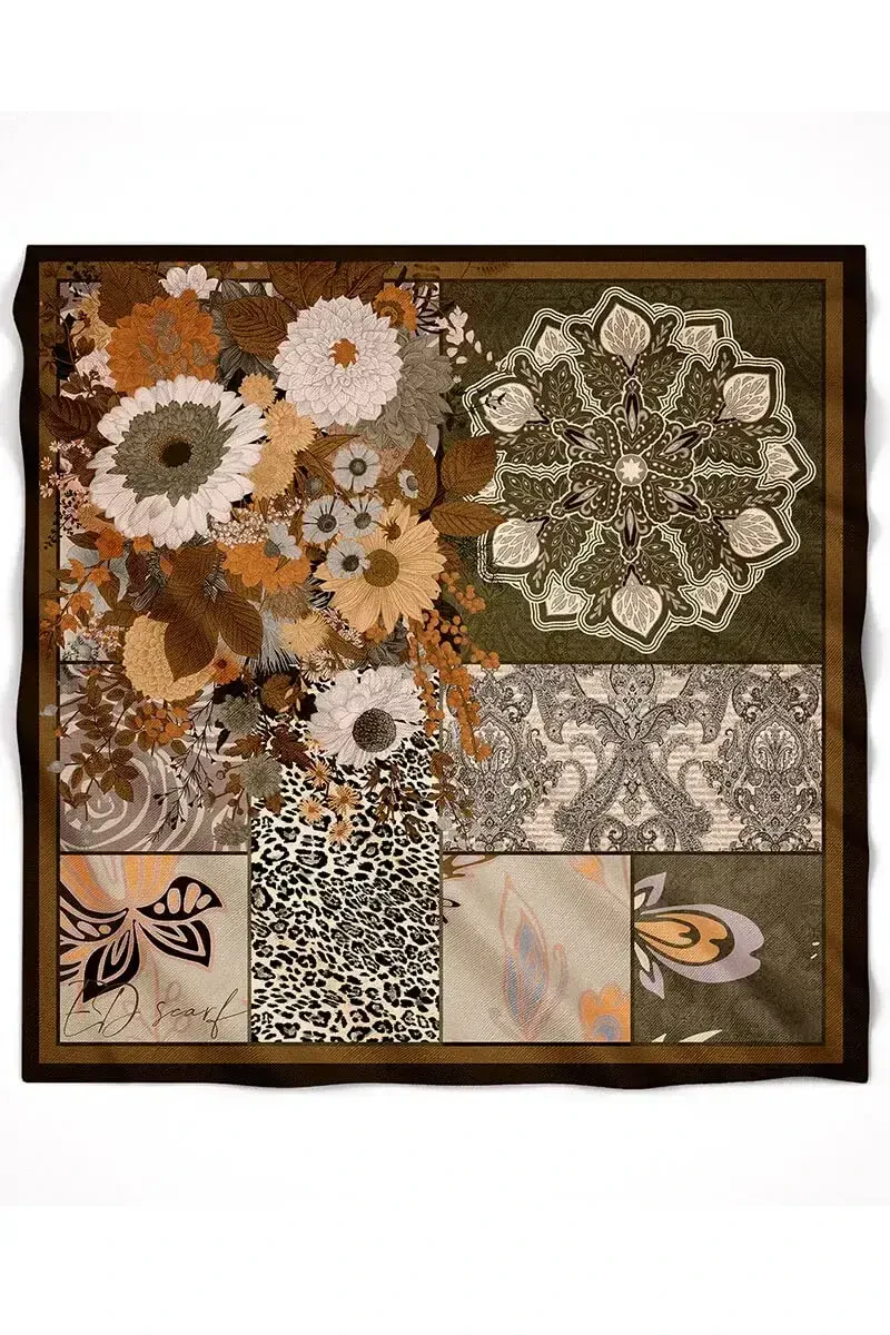 Vision Art Collection Mozaic Eşarp - Kahverengi/Bej - 5