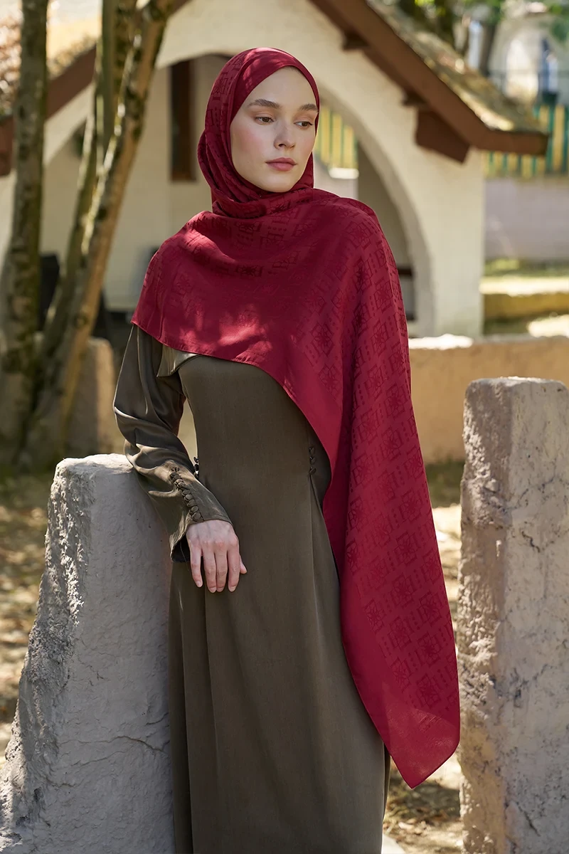 Welness Logo Desen Şal - Bordo - 1
