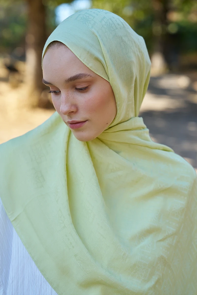 Welness Logo Desen Şal - Lime - 2