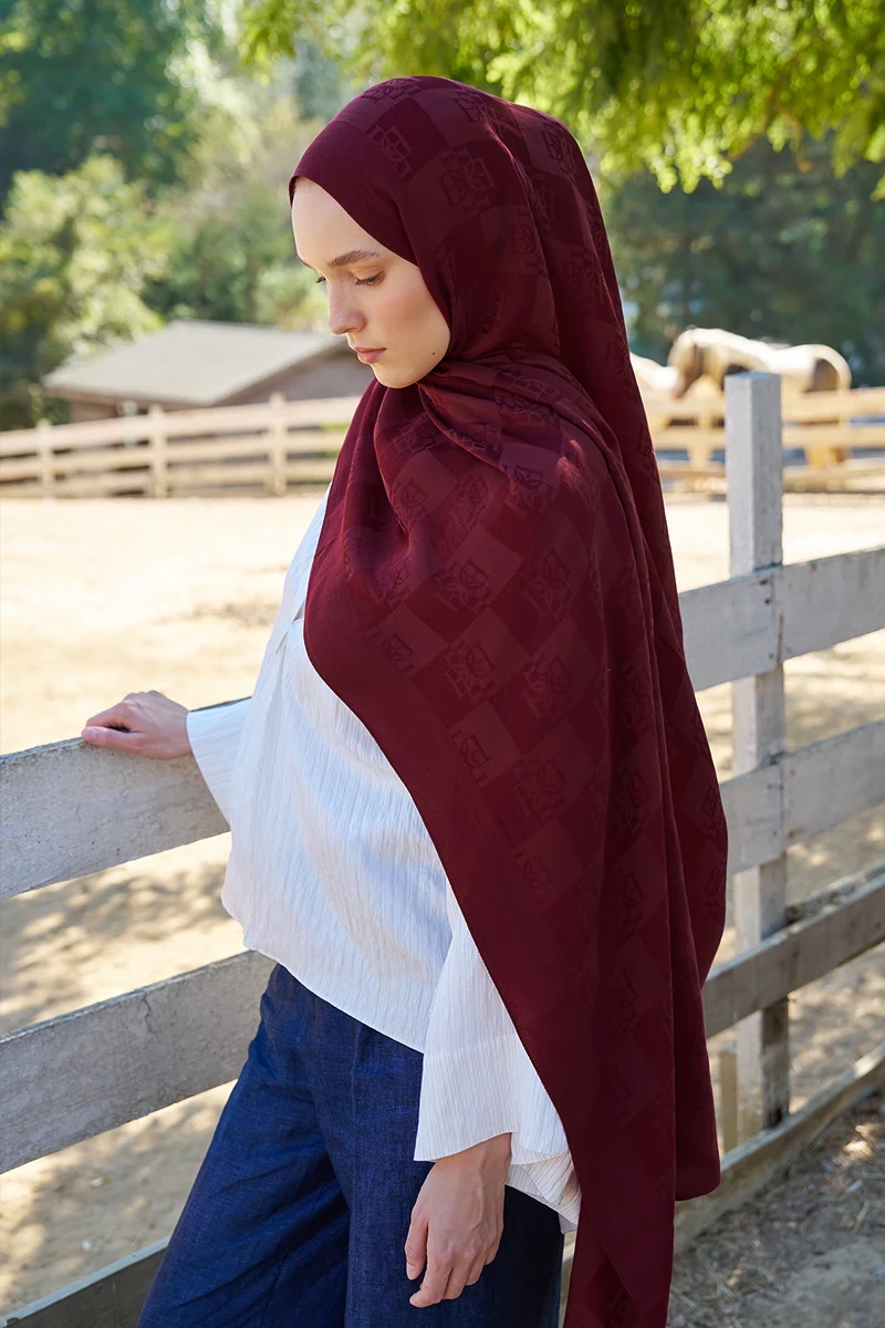 Welness Monogram Desen Şal - Bordo - 3