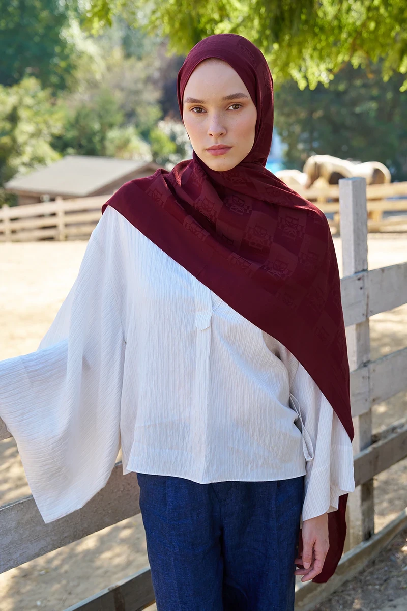 Welness Monogram Desen Şal - Bordo - 1