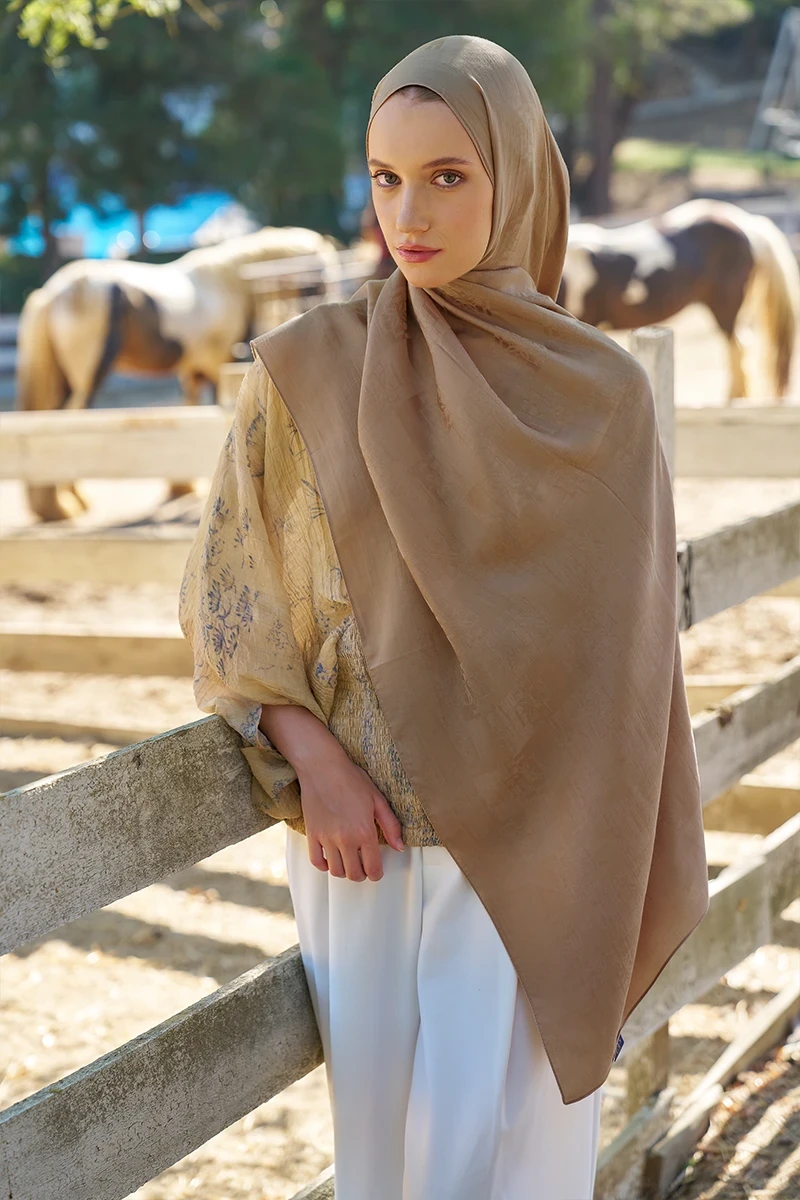 Welness Monogram Desen Şal - Camel - 4