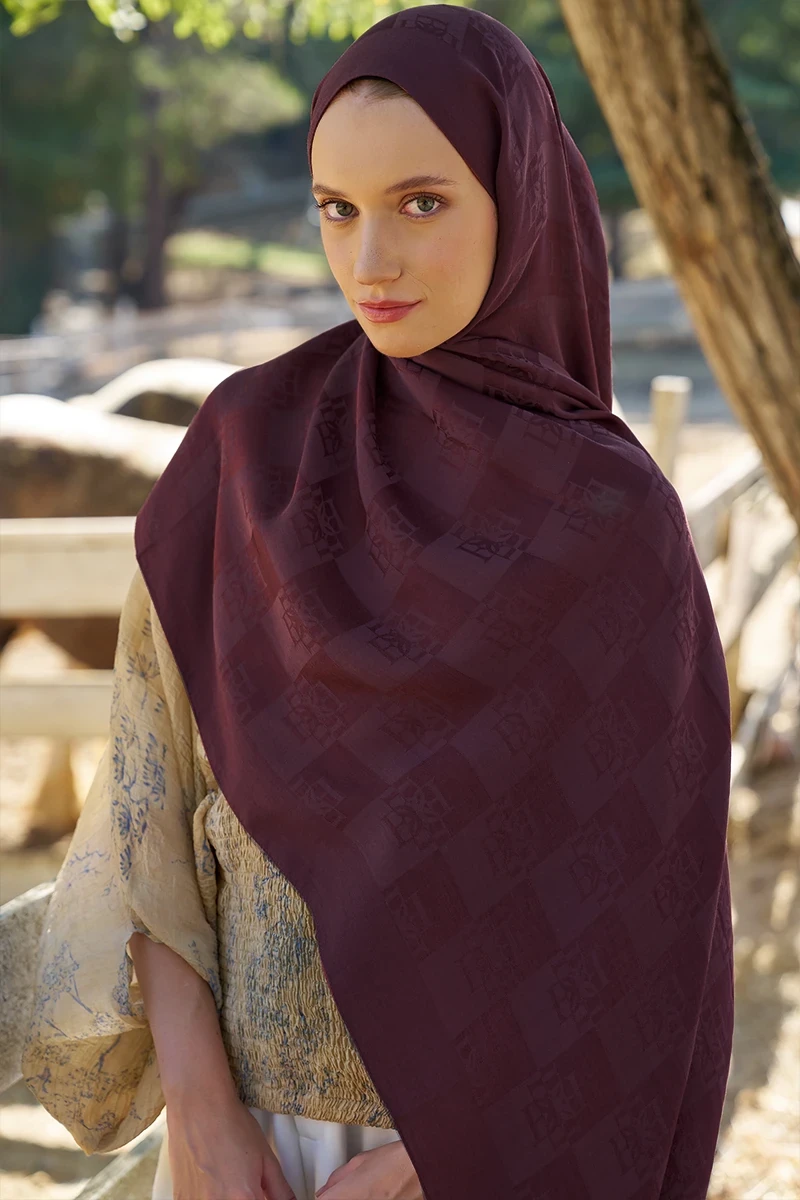 Welness Monogram Desen Şal - Vişne Çürüğü - 3