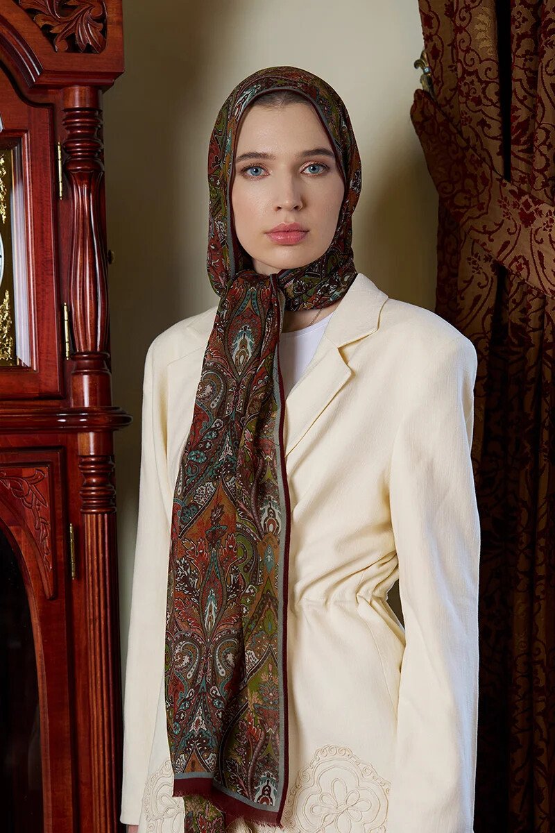 Yün İpek Aurora Şal - Bordo - ED SCARF