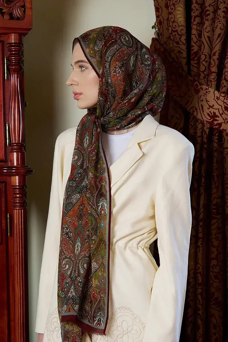 Yün İpek Aurora Şal - Bordo - ED SCARF