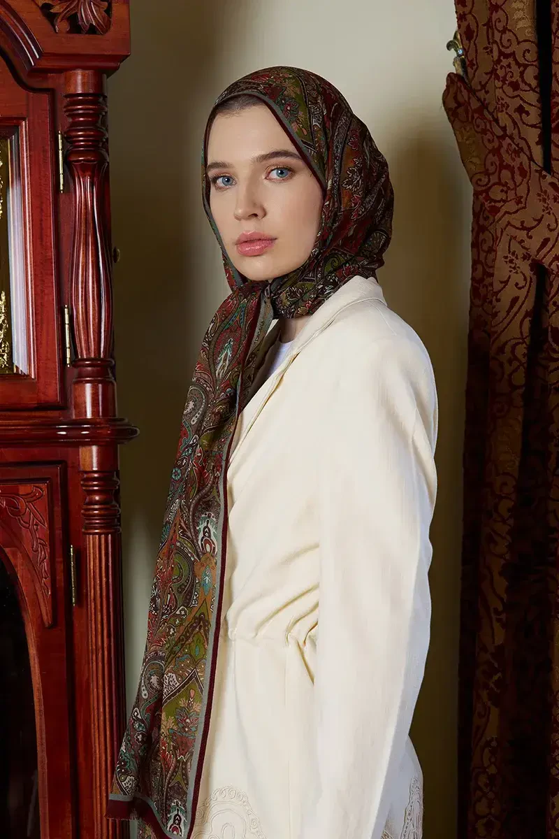 Yün İpek Aurora Şal - Bordo - ED SCARF