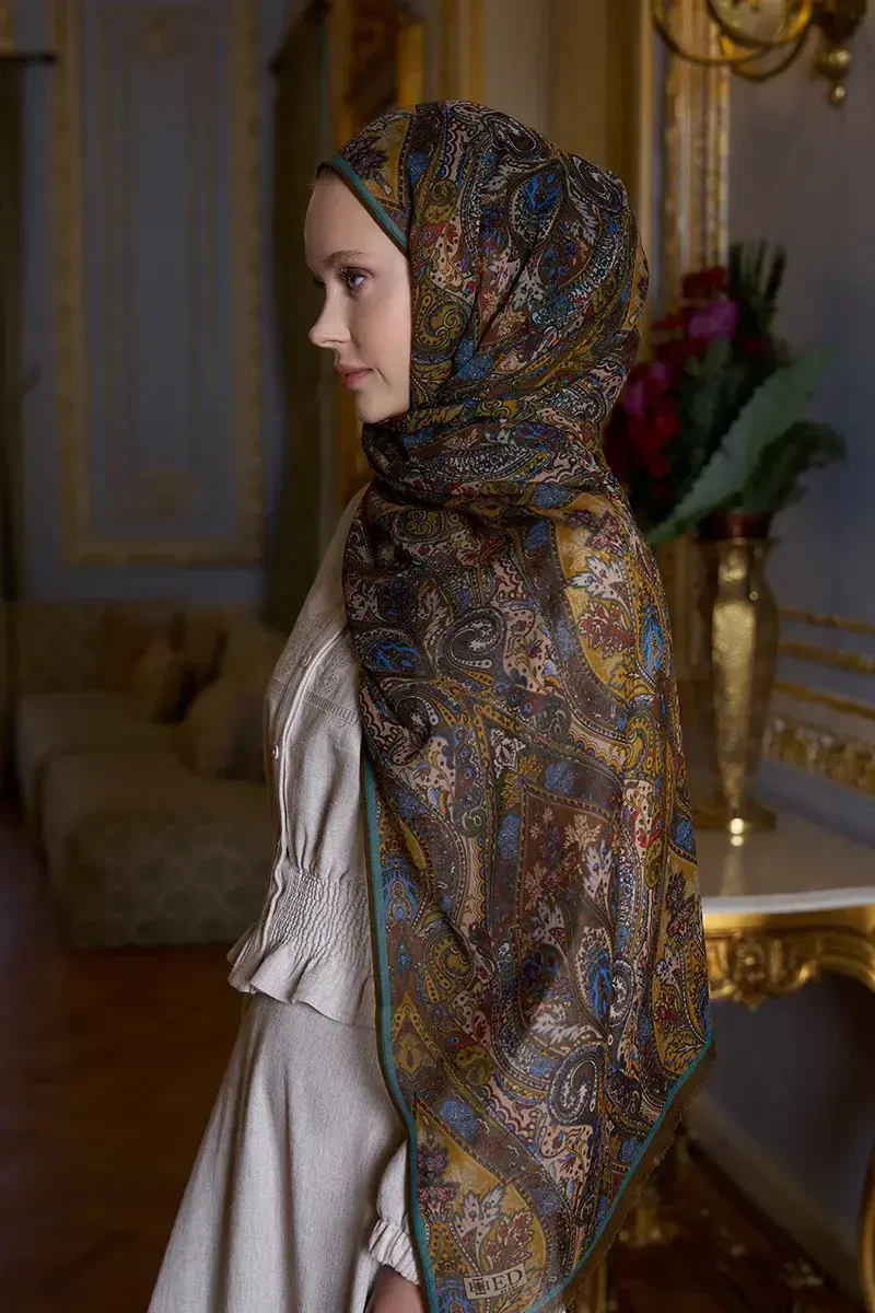 Yün İpek Aurora Şal - Hardal - 3