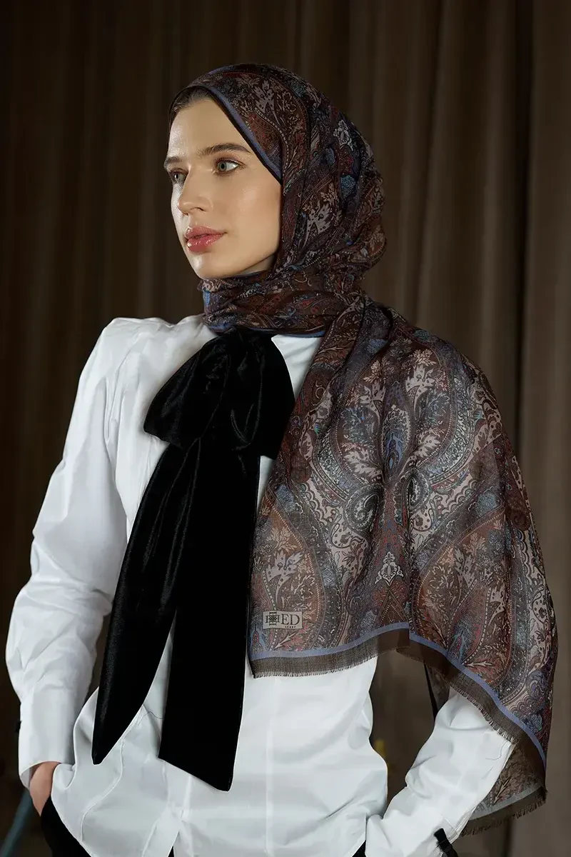 Yün İpek Aurora Şal - Kahve - ED SCARF