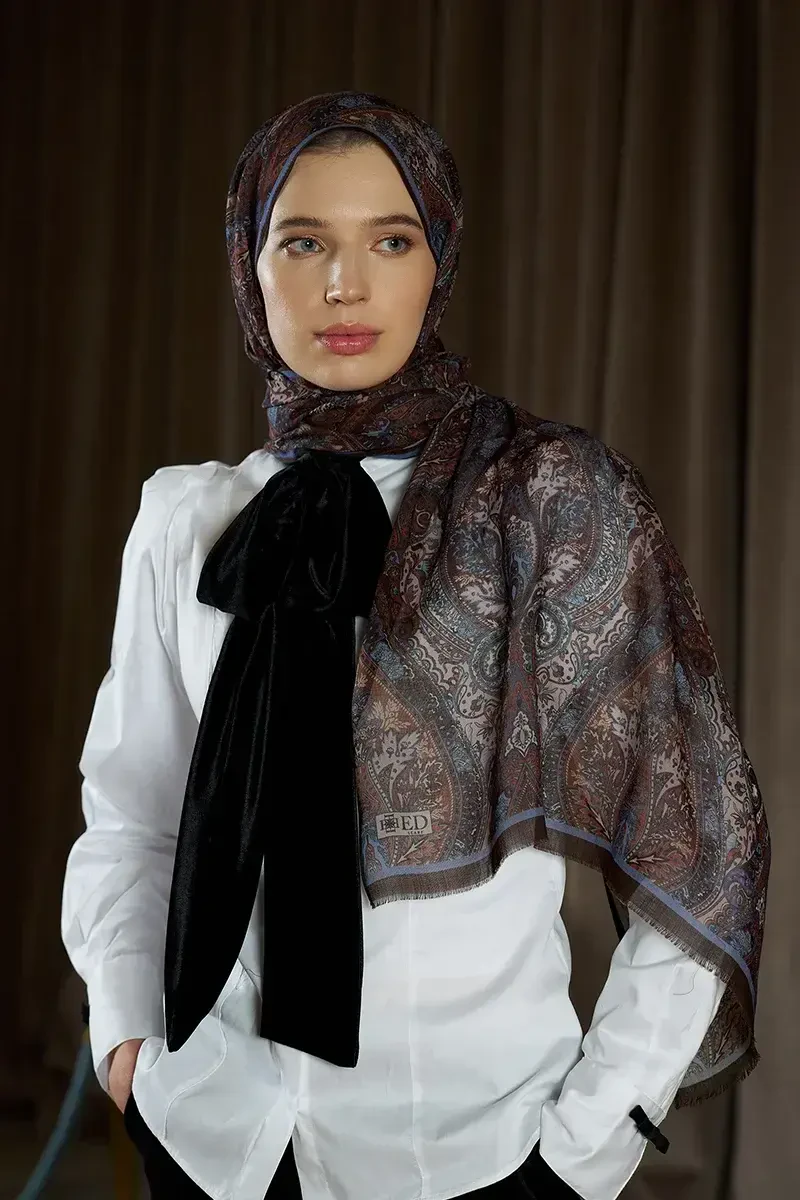 Yün İpek Aurora Şal - Kahve - 2