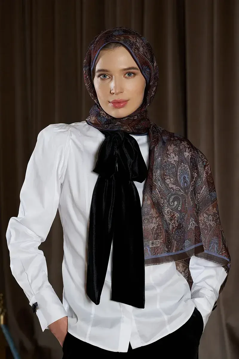 Yün İpek Aurora Şal - Kahve - 3