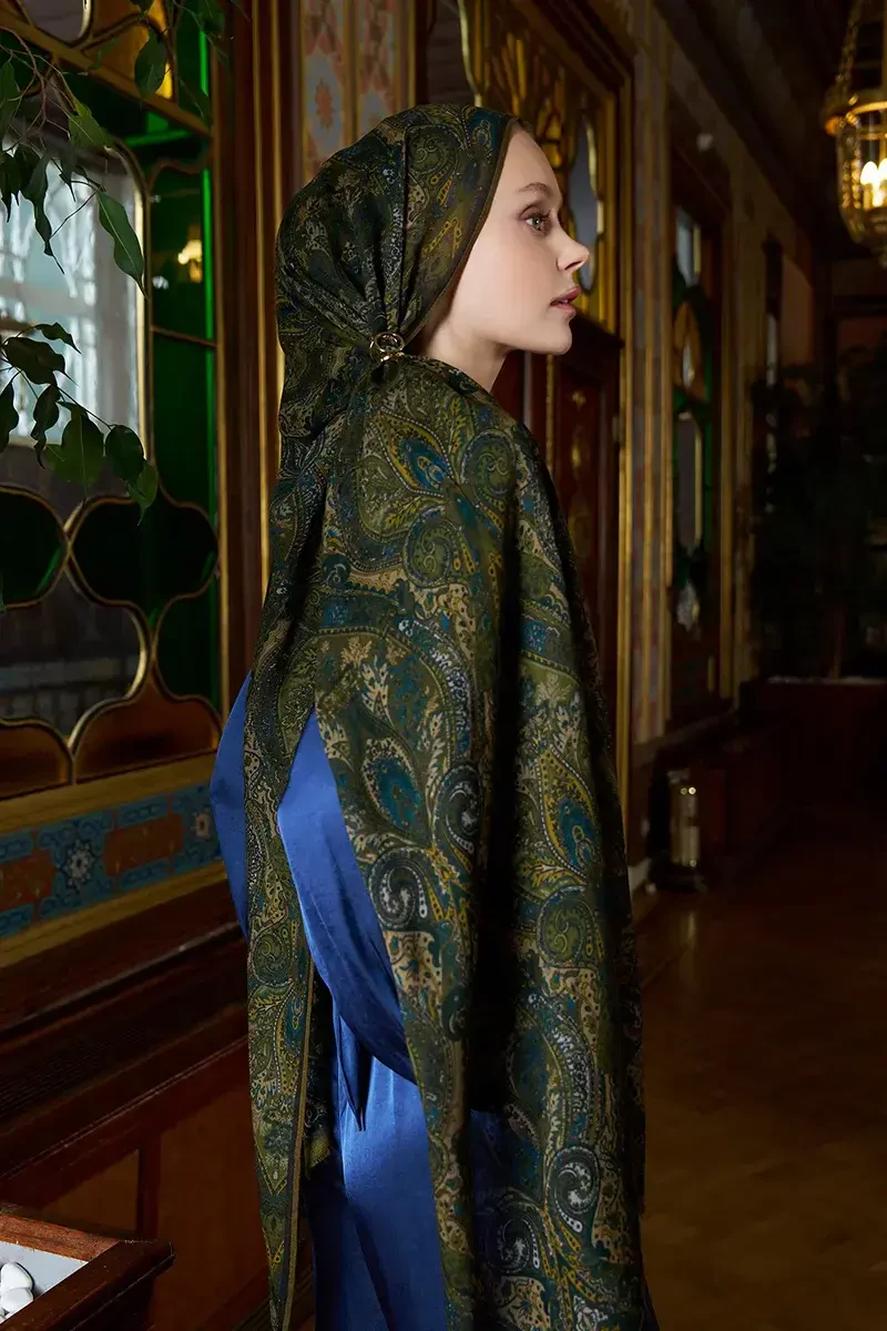 Yün İpek Aurora Şal - Yeşil - ED SCARF