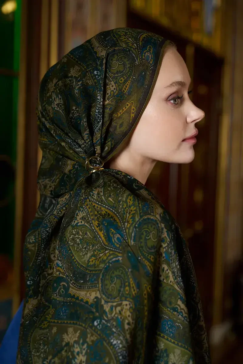 Yün İpek Aurora Şal - Yeşil - ED SCARF