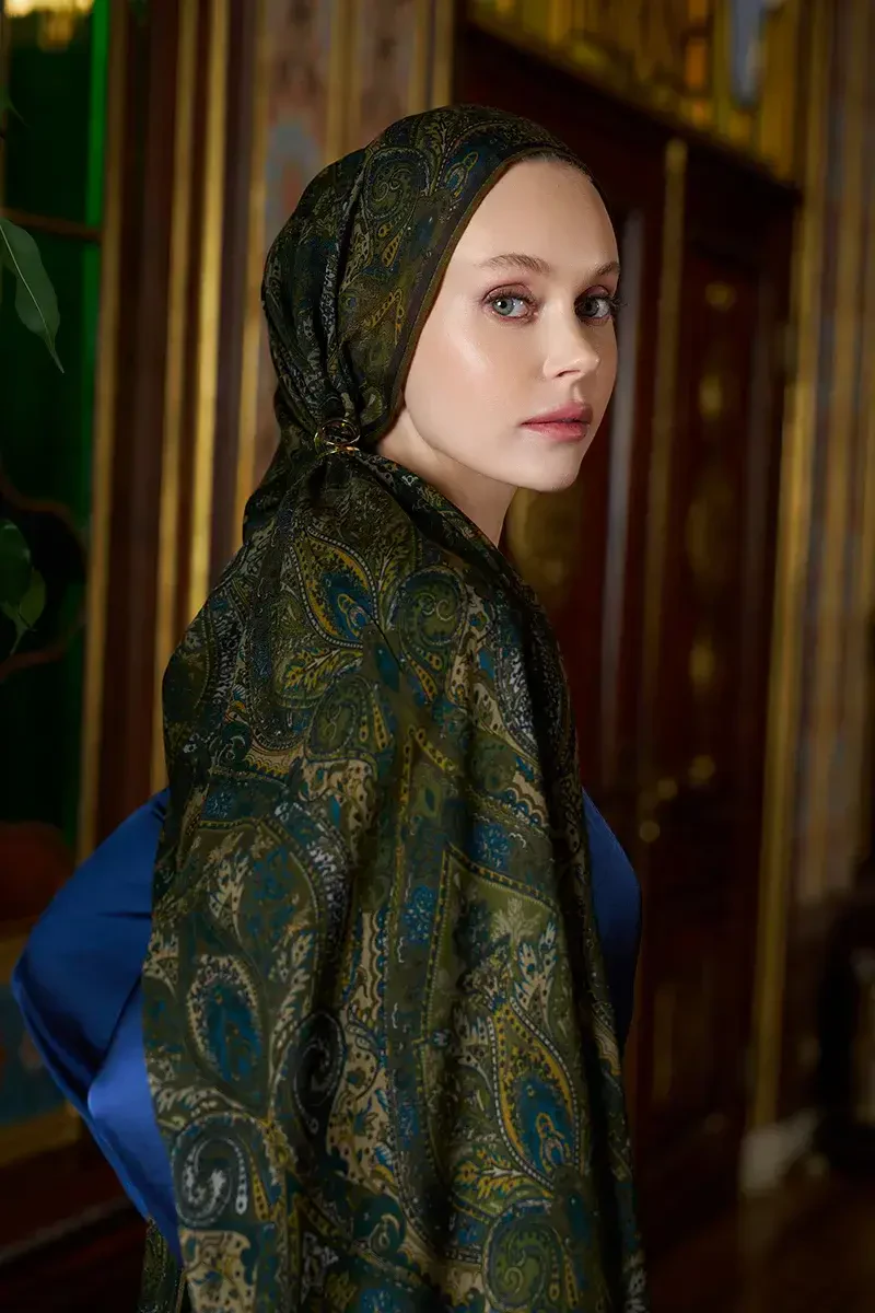 Yün İpek Aurora Şal - Yeşil - ED SCARF