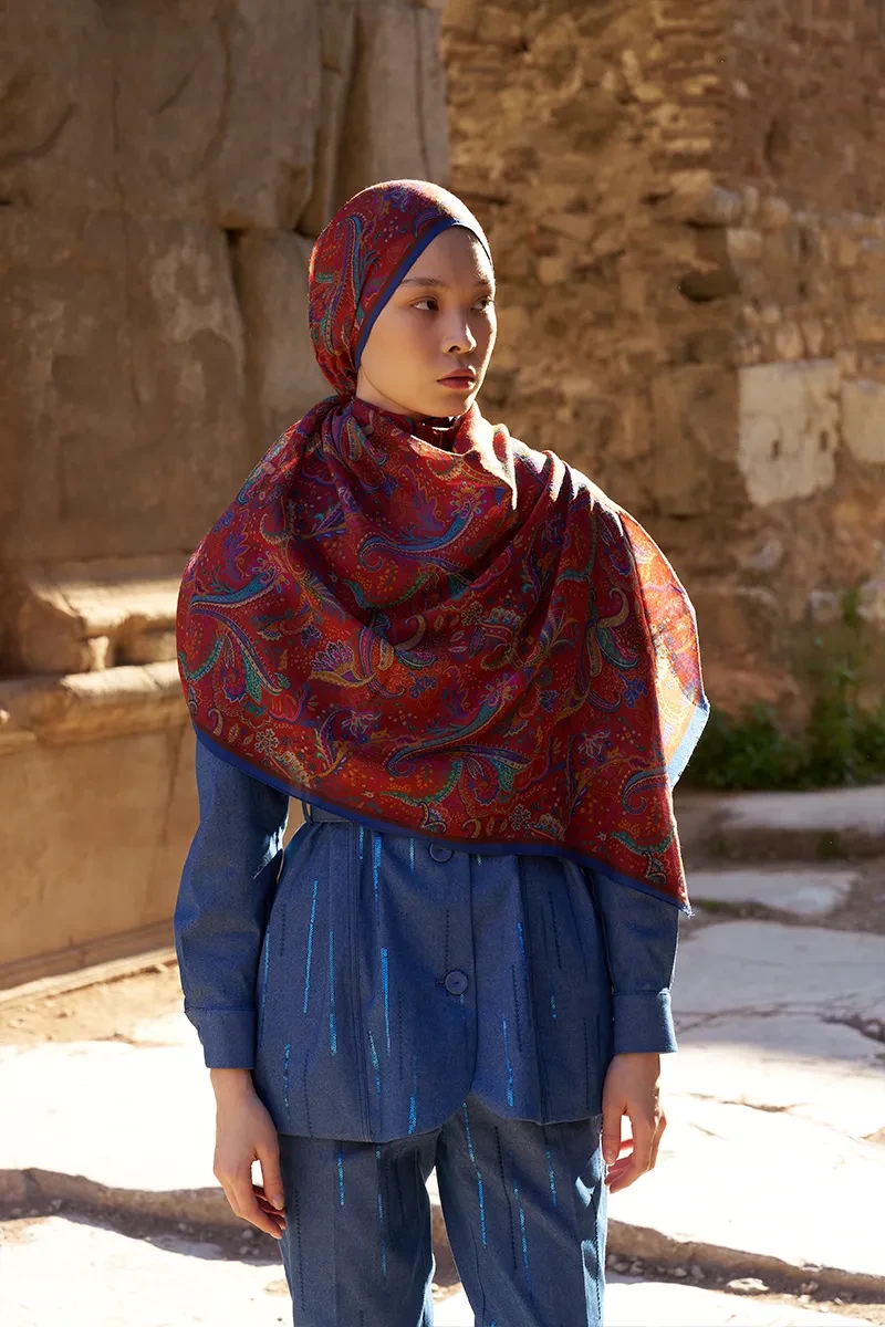 Yün İpek Bouqet Şal - Kırmızı - ED SCARF