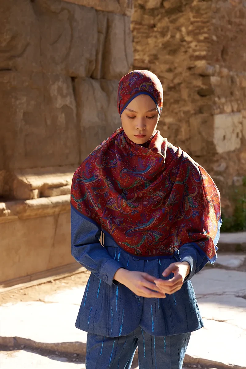 Yün İpek Bouqet Şal - Kırmızı - ED SCARF