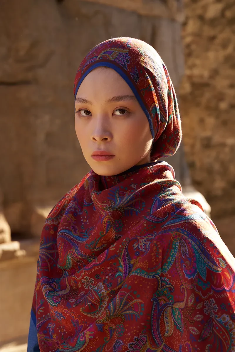 Yün İpek Bouqet Şal - Kırmızı - ED SCARF