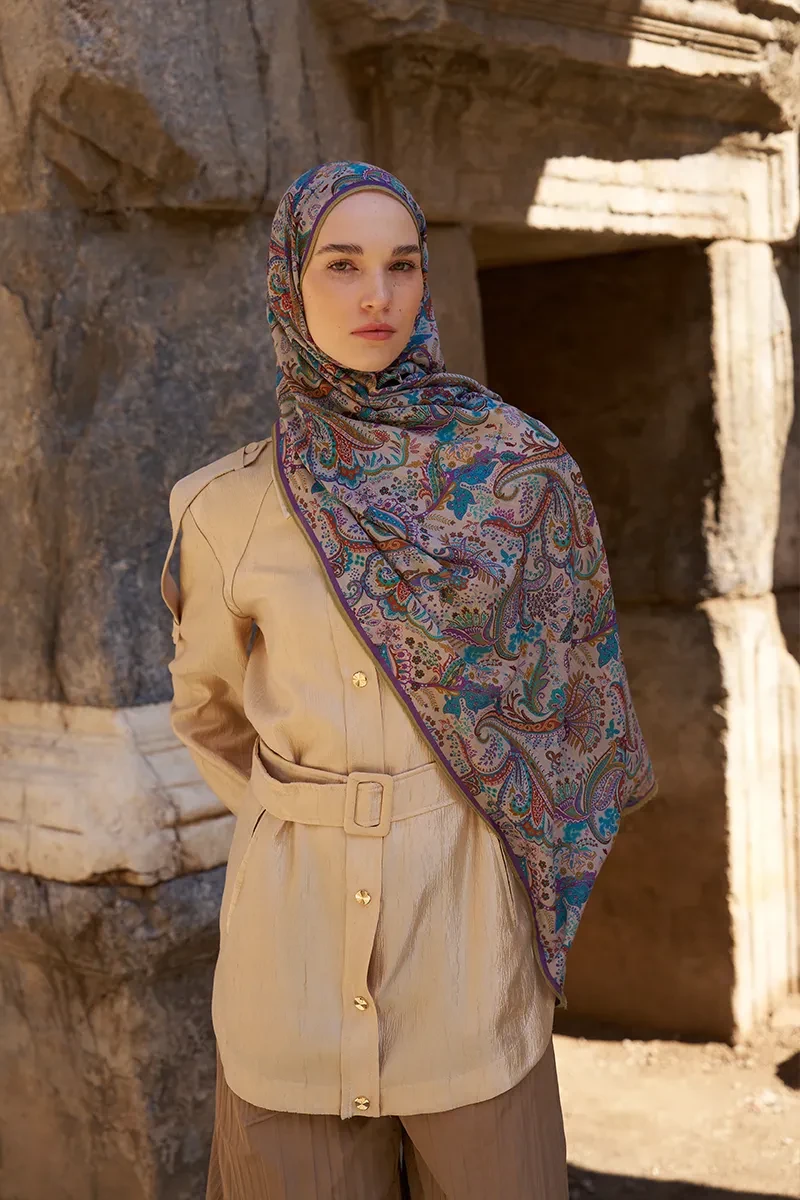 Yün İpek Bouqet Şal - Mor - 2