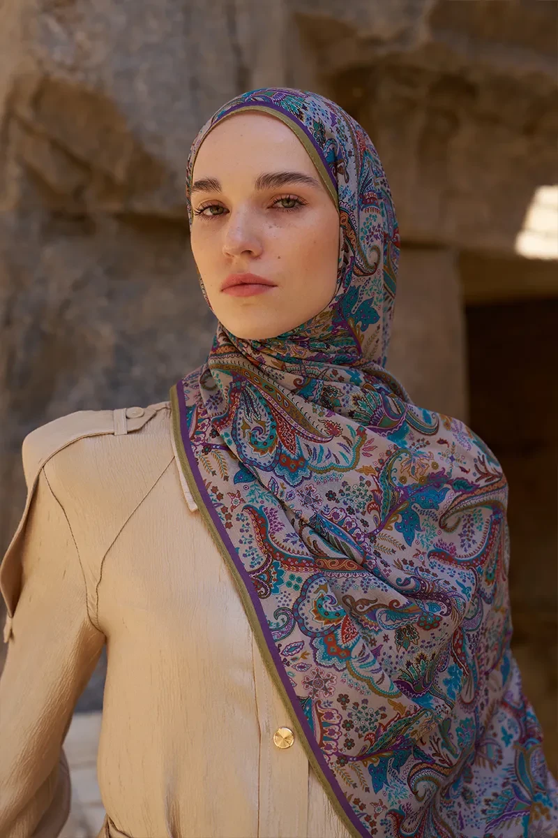 Yün İpek Bouqet Şal - Mor - 1