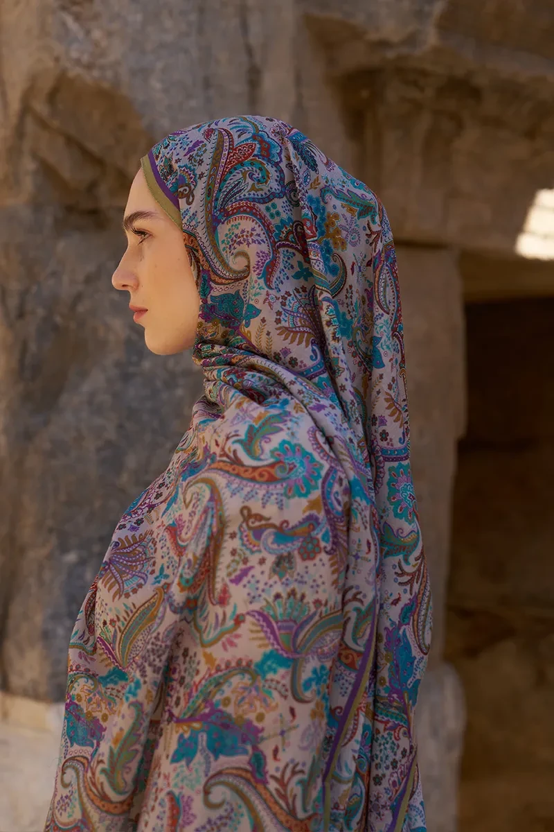 Yün İpek Bouqet Şal - Mor - 4