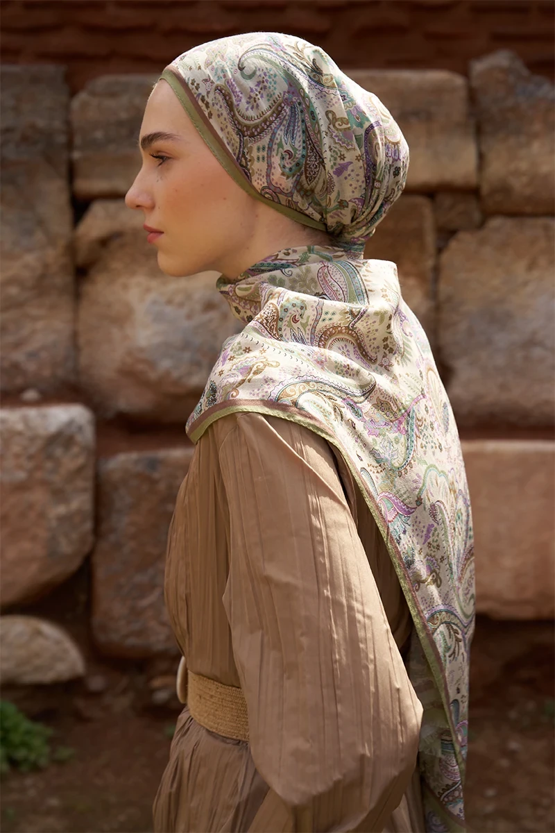 Yün İpek Bouqet Şal - Yeşil - ED SCARF