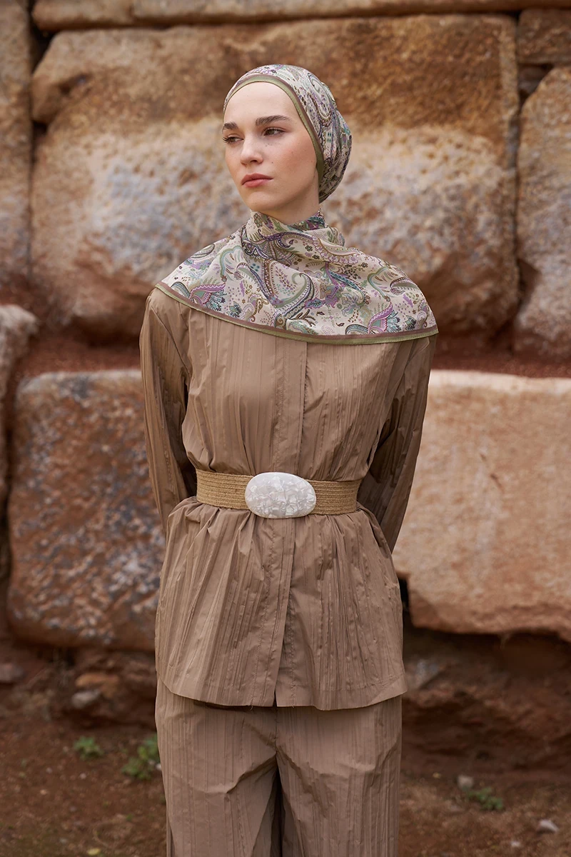 Yün İpek Bouqet Şal - Yeşil - ED SCARF