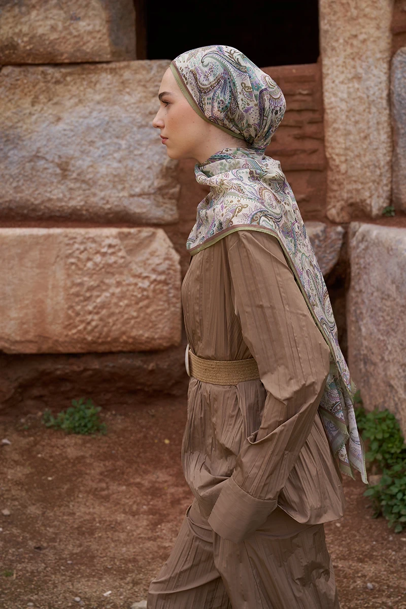 Yün İpek Bouqet Şal - Yeşil - ED SCARF