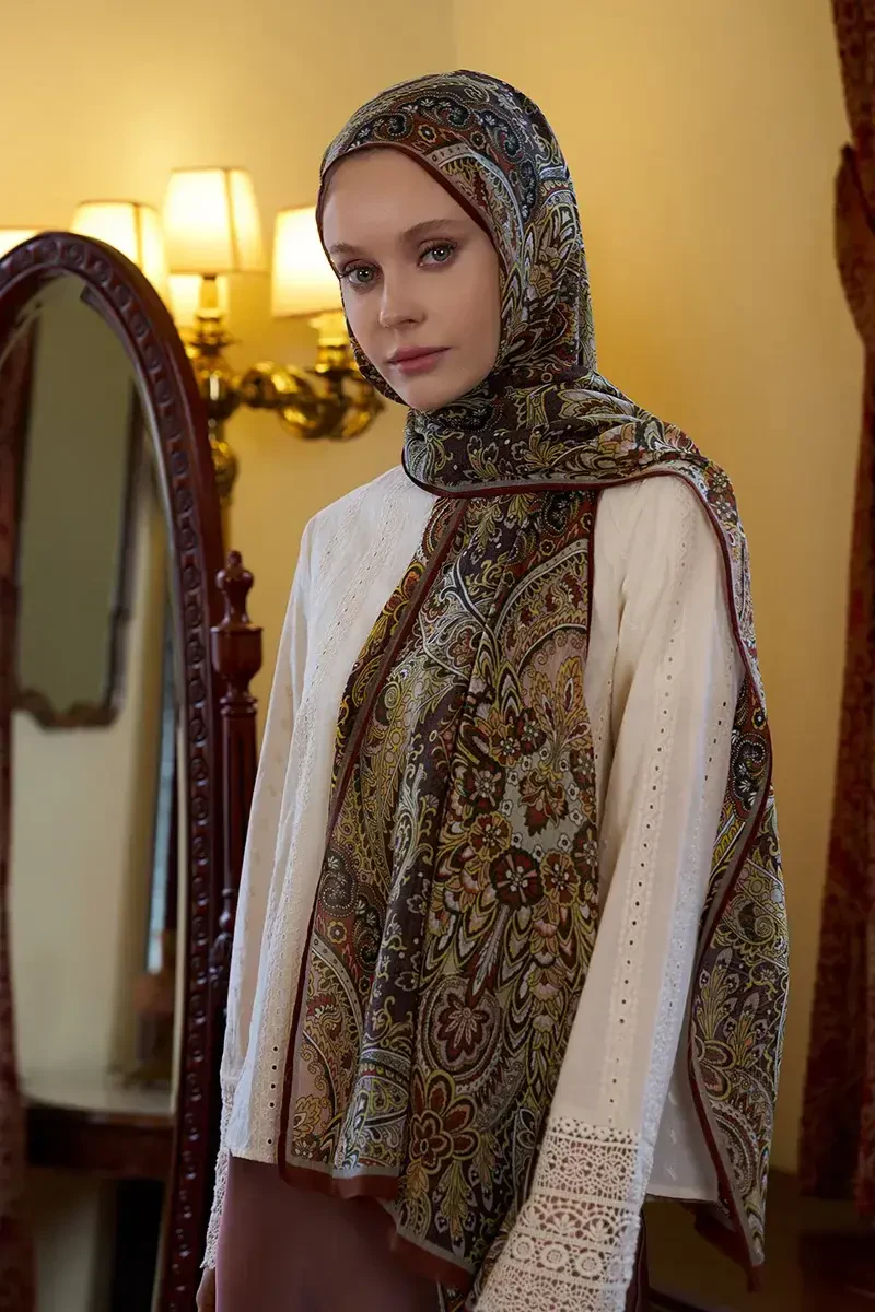 Yün İpek Celia Şal - Kiremit - ED SCARF