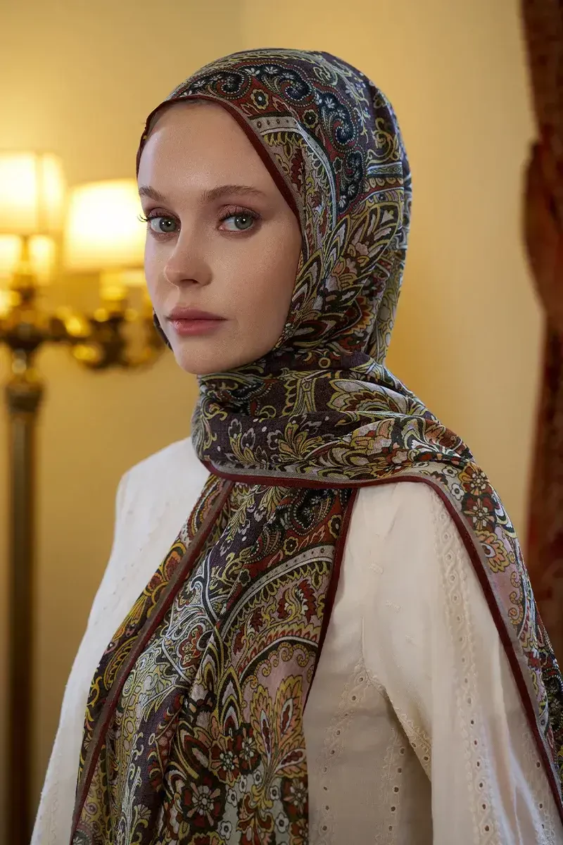 Yün İpek Celia Şal - Kiremit - ED SCARF
