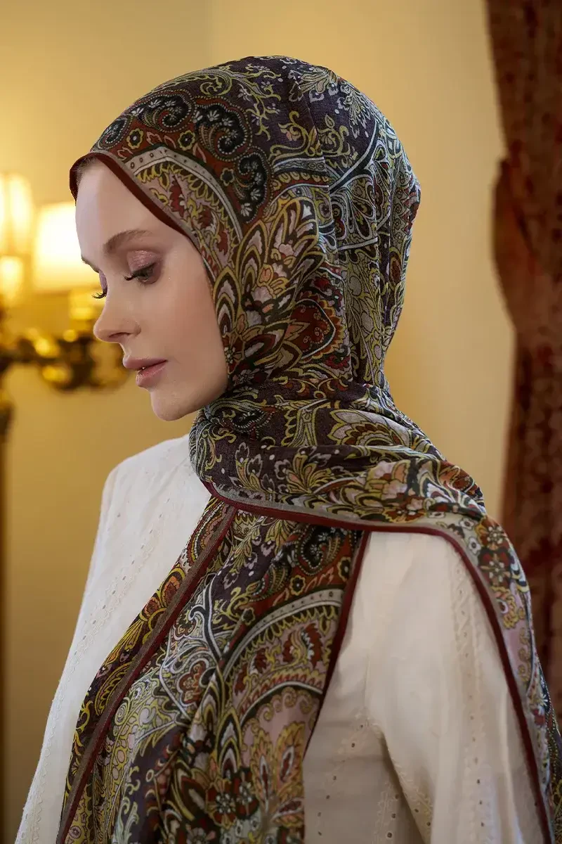 Yün İpek Celia Şal - Kiremit - ED SCARF