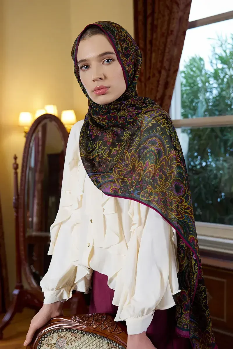 Yün İpek Celia Şal - Mor - 2