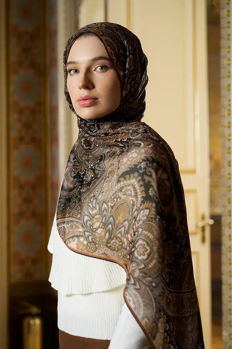 Yün İpek Celia Şal - Haki - 4