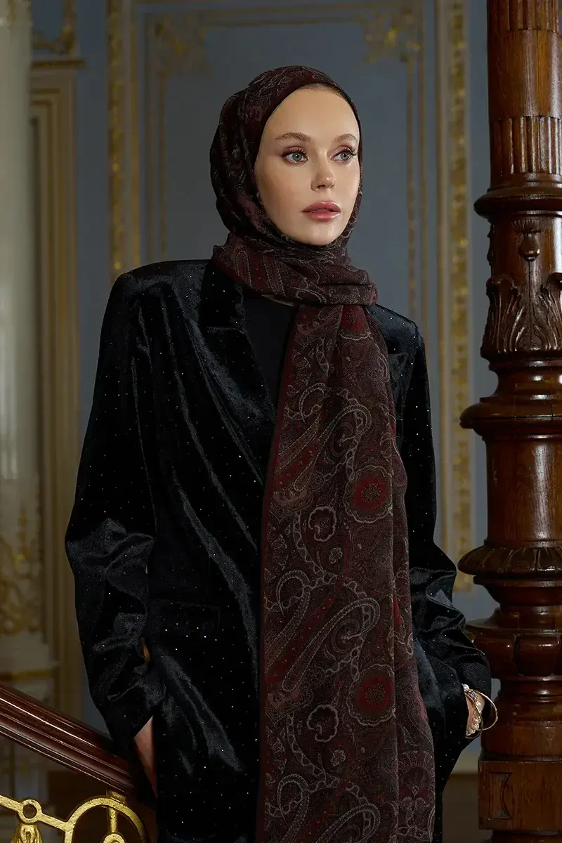 Yün İpek Ethnara Şal - Kahve - ED SCARF