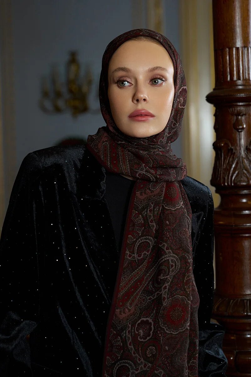 Yün İpek Ethnara Şal - Kahve - ED SCARF