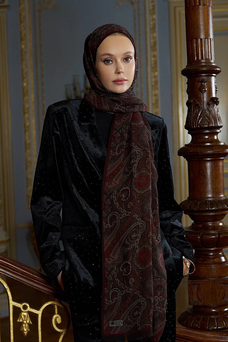 Yün İpek Ethnara Şal - Kahve - 3