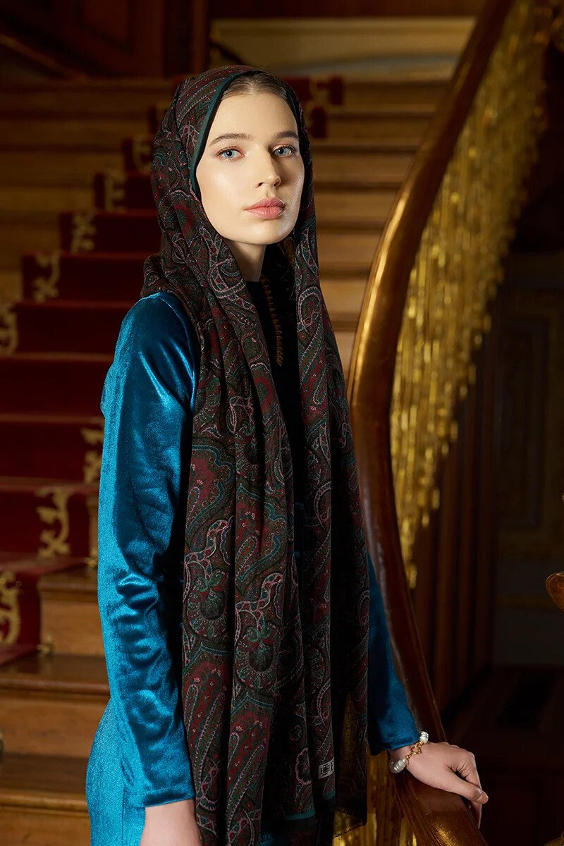 Yün İpek Ethnara Şal - Petrol - ED SCARF