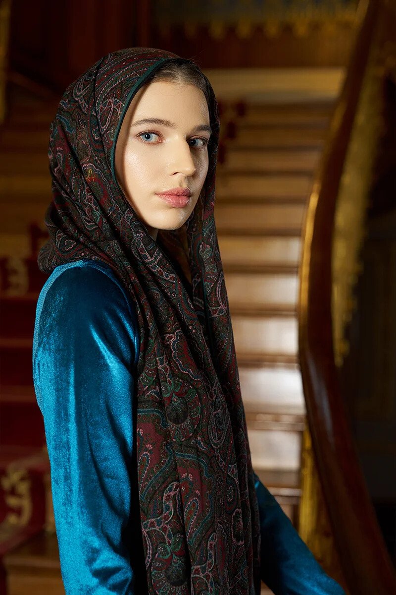 Yün İpek Ethnara Şal - Petrol - ED SCARF