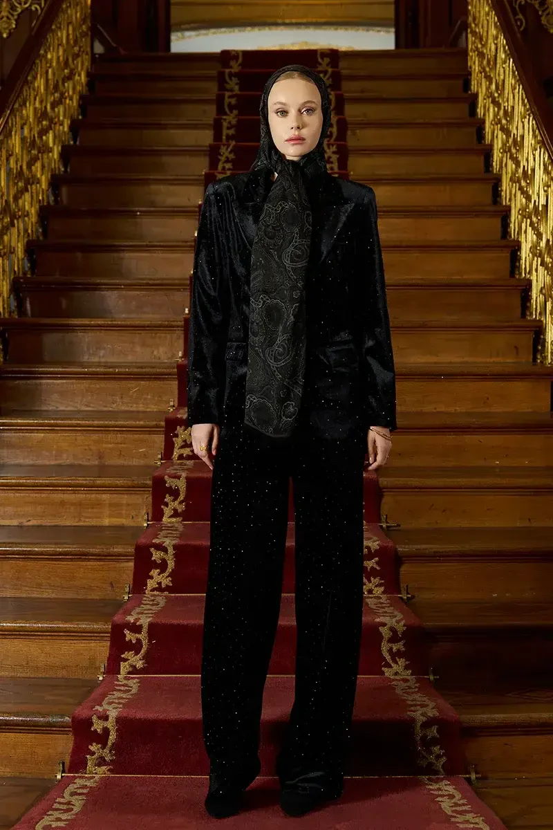 Yün İpek Ethnara Şal - Siyah / Yeşil - ED Scarf