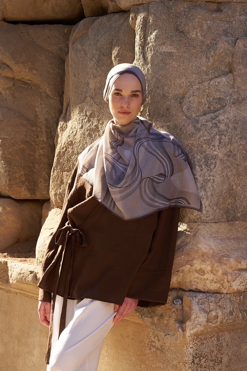 Yün İpek Icons Şal - Bej - 4