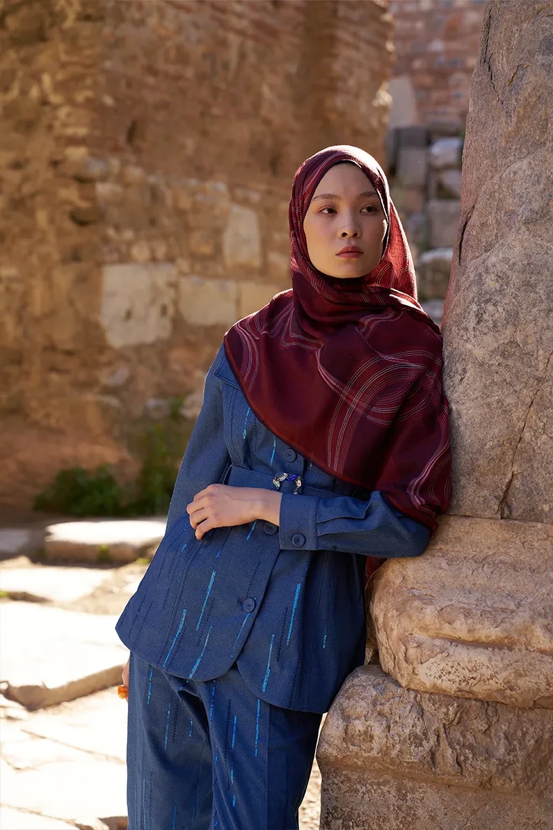 Yün İpek Icons Şal - Bordo - ED SCARF