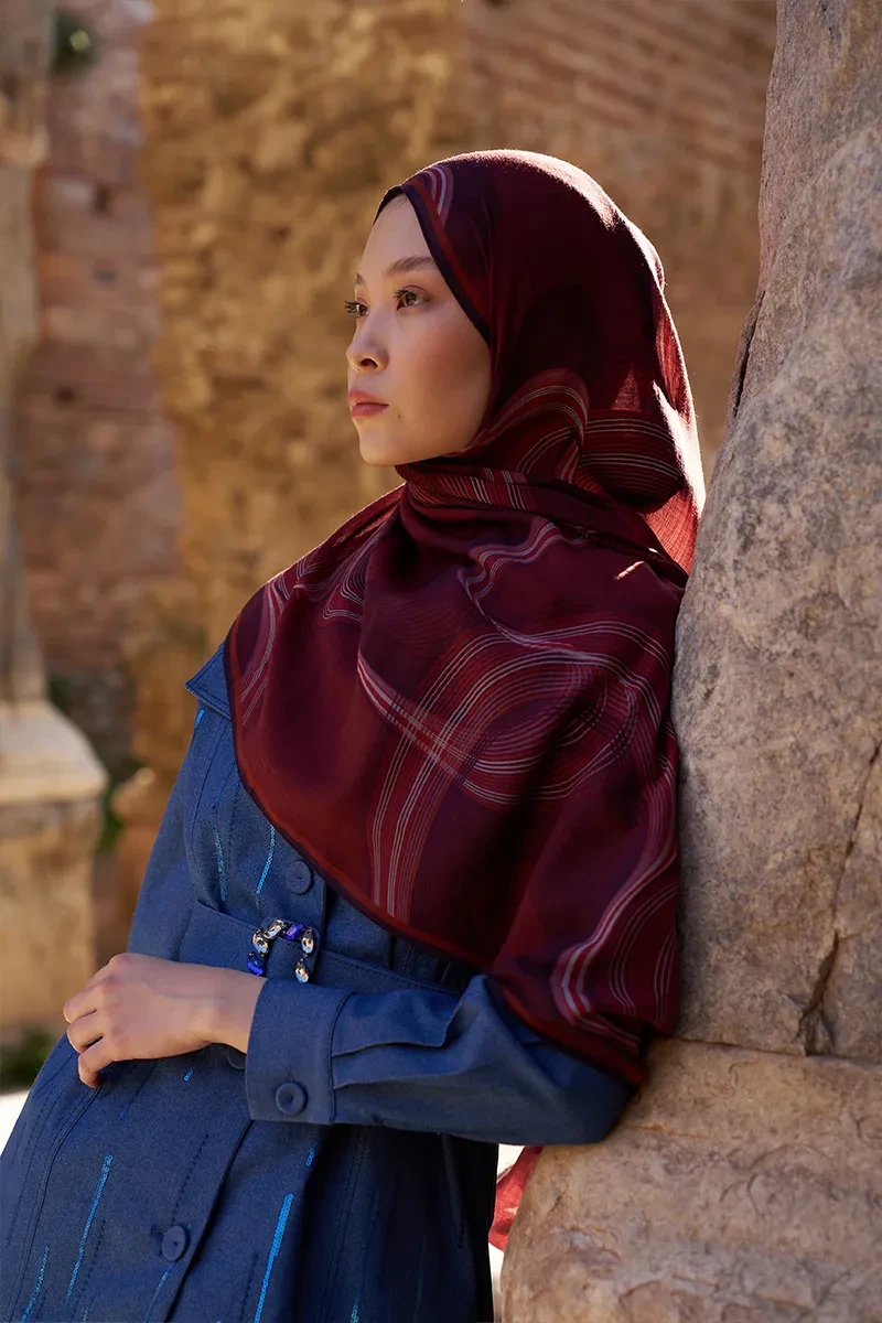 Yün İpek Icons Şal - Bordo - ED SCARF